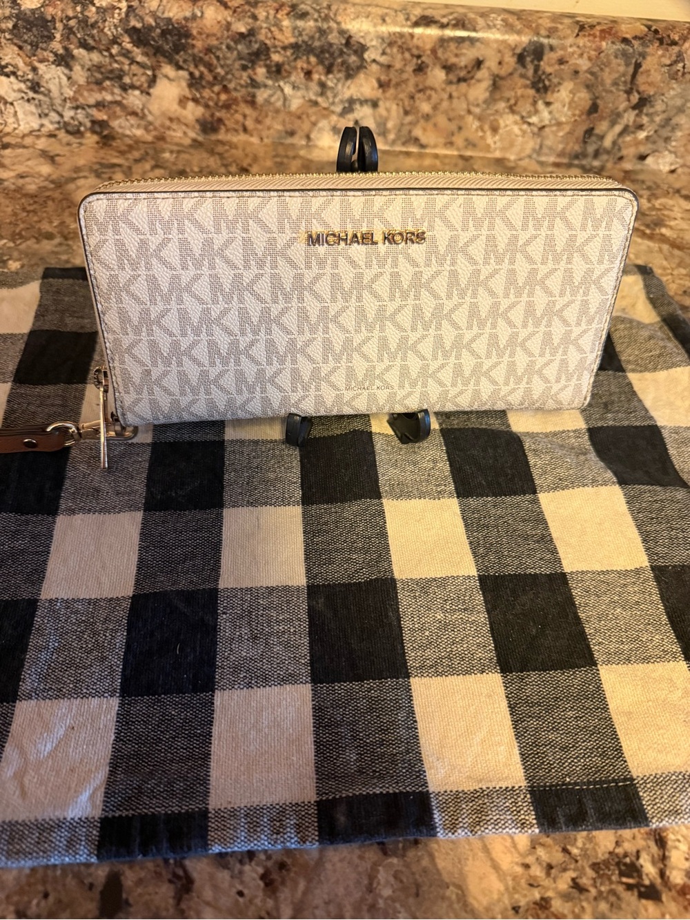 Michael Kors Cream Signature Zip-Around Wallet with Gold Logo